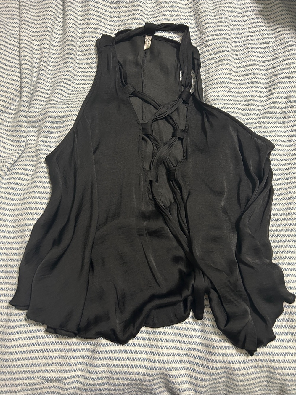 Free People Black Halter Lace-Up Satin Camisole